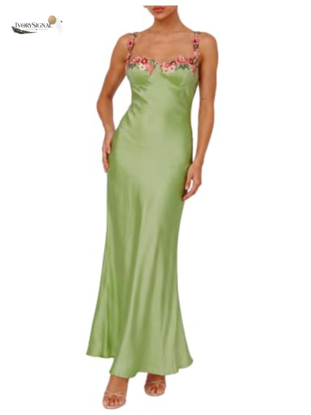 Satin Spaghetti Strap Floral Maxi Dress Wedding Guest